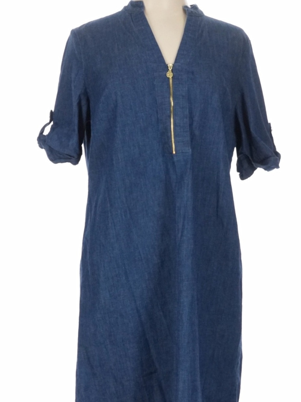 Anne Klein Denim Shift Dress SZ 1X Blue Zip Front Chambray Casual EUC - Picture 5 of 5
